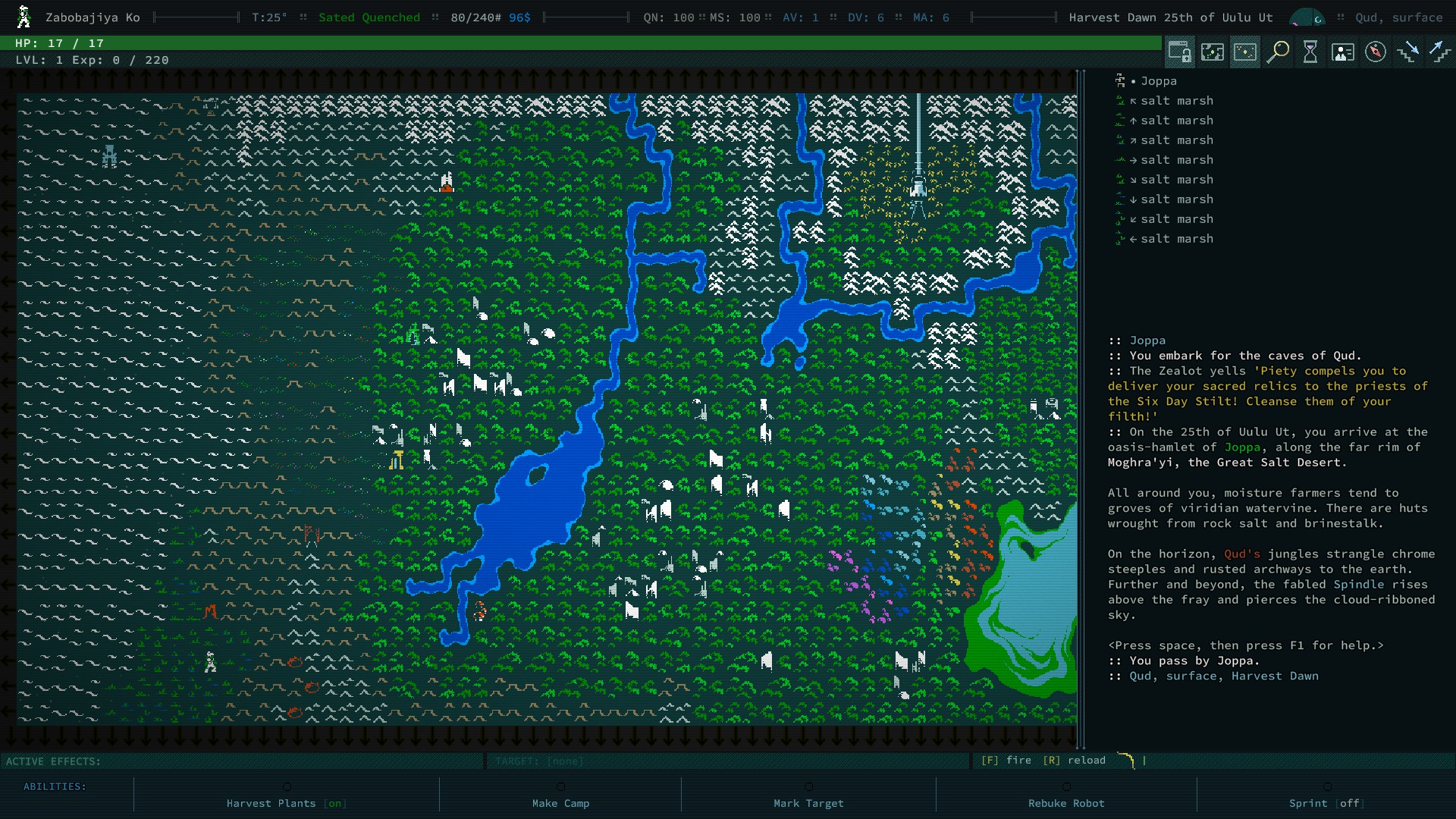 Screenshot of Caves of Qud Video Game.