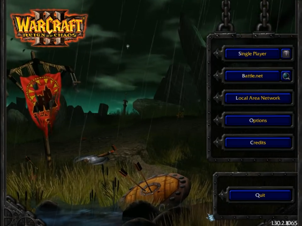 The menu screen of Warcraft 3 - Reign of Chaos