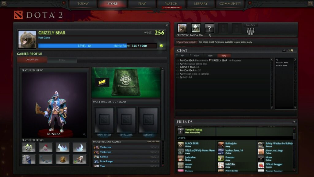 A screenshot showing the original title menu of DotA2, a video game.
