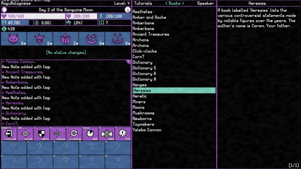 A screenshot showing gameplay of Moonring, a video game. The image shows the journal window containing information the player has previously encountered.